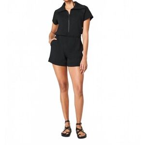 NEW SPANX airessentials half zip romper in very black Large
